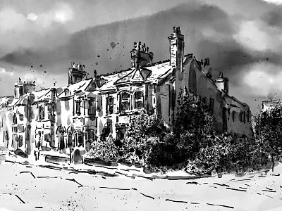 Mill Road, Cambridge adobe photoshop blackandwhite cambridge drawing inktober inktober 2018 kyle brushes kyle webster penandink photoshop sketch wacom intuos