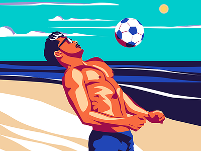 Beach Time beach charcter design fashion flat football graphic illustation illustator inspiration man sea soccer summer sun tan ui vecor