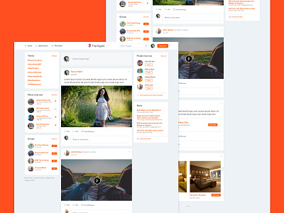 Tripgyan | Social Networking for Travelers | UI clean flat modern newsfeed orange social media social network travelers ui web white