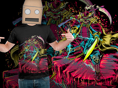 Samurai hunter artwork illustration samurai oni skeleton skull tees