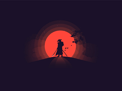 Ronin illustration japan katana ronin sunset vector art