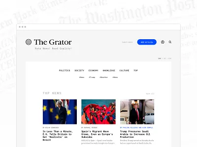 The Grator Main Page clean community extension news paper read social media ui ux
