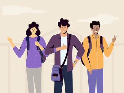 Happiness of students! campus college exploration greekturtle guys happy illustration project selection student studiotale style vector