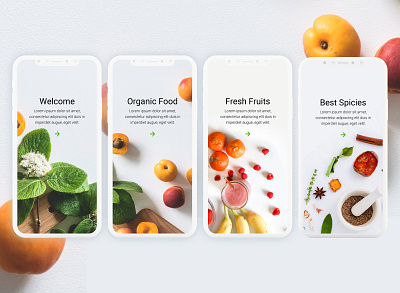 Splash Screens for Grocery online e-Commerce app app branding design ecom flat fruits grocery illustration milk minimal online shopping shopping app typography ui ux vegetables