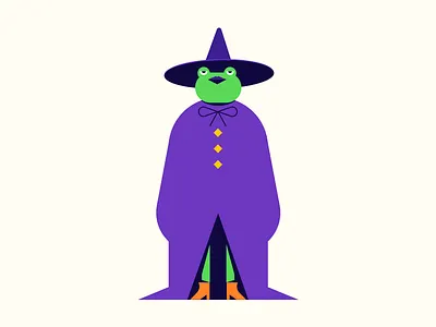 The Frog Witch character character design flat frog halloween icon magic sticker vector witch