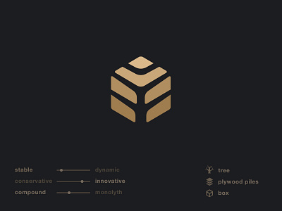 Logo for a plywood wholeseller box branding collection gold hexagon icon identity logo logotype material tree wood