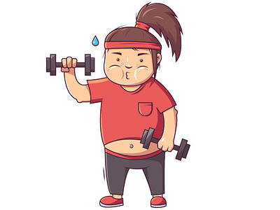 Gymgirl character girl gym illustration red sport stiker vector