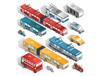 Transport art bicycle car design graphic icon illustration illustrator infographics isometric motorcycle set transport transportation vector