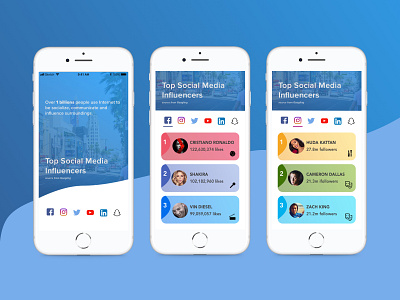 Top Social Media Influencers Apps - Design Exploration conceptual design social media ui user experience weekly ui