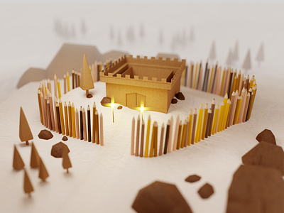 Fortress 🏰 3d blender cardboard castle crayons design fortress illustration model paper pencils render scene surreal wall