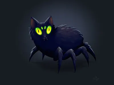 Spidercat cat character digital painting halloween illustration monster spider spidercat