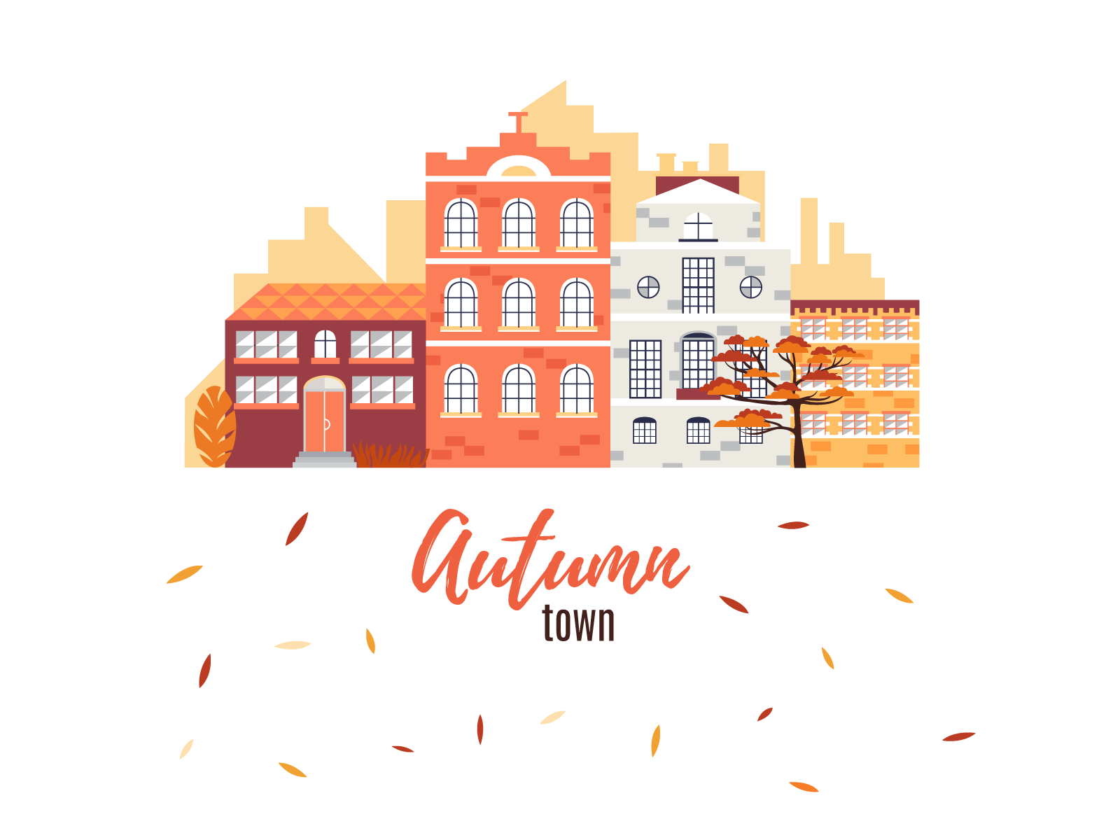 Autumn Town adobe autumn flat house illustration town ui vector vectorillustration webdesign