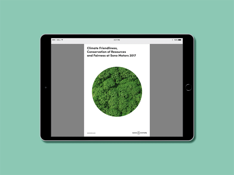 Sono Motors Sustainability Report 2017 analysis company diagrams digital editorial design electric car illustrations report statistics sustainability