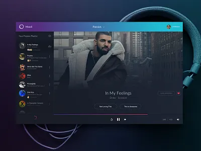 Moodi Music blue desktop drake mockup music player purple ui ux design