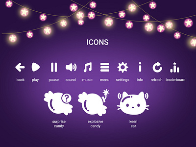 Set of icons for game candy game icon ui