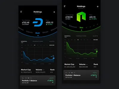 Crypto Wallet - Holdings Dark UI app application bitcoin blockchain clean crypto crypto wallet dark dark app design exchange flat minimal mobile night portfolio simple ui ux wallet