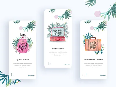 Travel app Onboarding app cards creativity dashboard design icon illustration interaction landing page logo minimal mobile mobile landing page mobile responsive onboarding profile subscribe typography webdesign website
