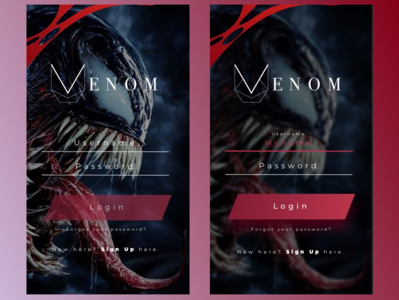 venom app design antihero creative design creativity log in logo superhero ui uidesign uiux v venom