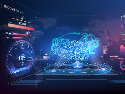 Futuristic user interface. Car service in the style of HUD. abstract achievement analysis app battery car data design display engine futuristic game hud scan screen speed speedometer tachometer ui user