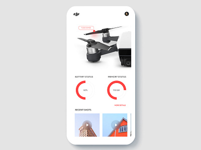 DJI Inspire Dashboard UI 2d dailyui design dji dji inspire drone interaction design light minimalistic mobile ui ui design