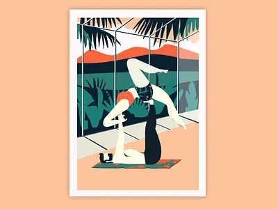Acro Yoga couple fitness gym illustration jungle meditation nature poster yoga