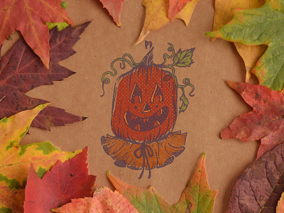 Punkin Head half tone halloween illustration october pumpkin texture vintage