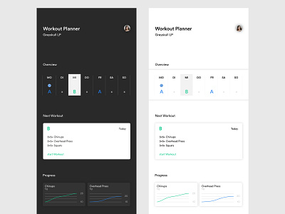 Dark/Light app clean concept contrast dark gym plan planner theme training ui workout