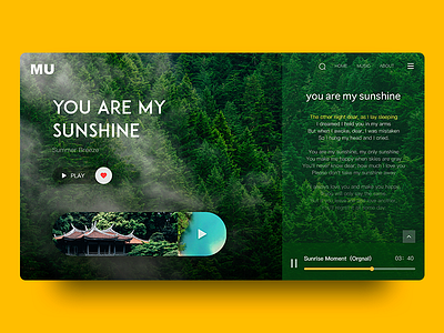 Natural music box app art clean colour design green music ui web