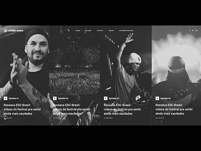 Landing page home screen black and white editorial electronic music hero home interaction landing page landing page ui stereo minds uiux web