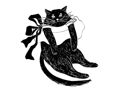 Fancy Cat black black and white cat cat drawing cat illustration drawing drawing challenge drawing ink hand drawing illustration ink inktober inktober2018 ribbon whiskers