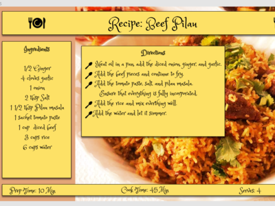 Example of Recipe card