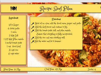 Recipe card design iconography menu recipe card