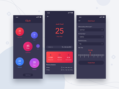 I Quit App daily dark dark app dark art dark colors dark ui design freebies illustration inspiration motivation motovational ui typography ui uidesign uiux web