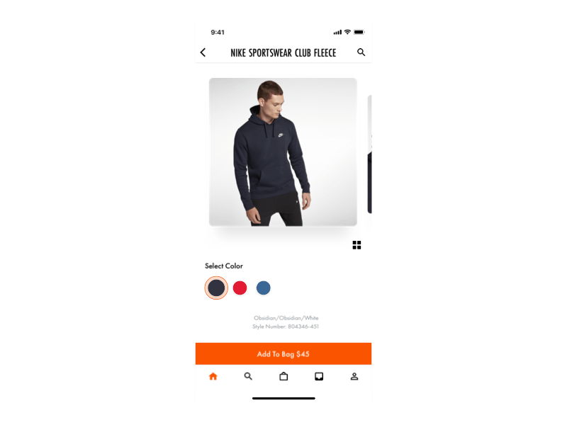 Product Detail and Selection add to cart ecommerce mobile shop nike product detail shopping