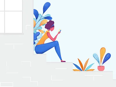 Checking the phone characer editorial flowers garden girl graphic illustration illustrations illustrator phone photoshop spring vector