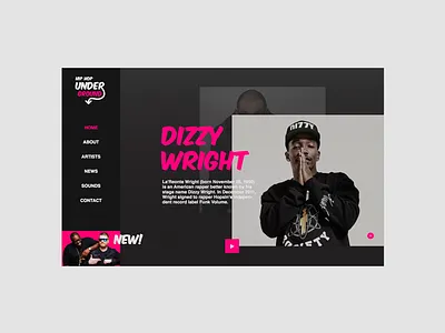 Hip Hop Underground Landing Page black design dribbble grey pink ui ux web