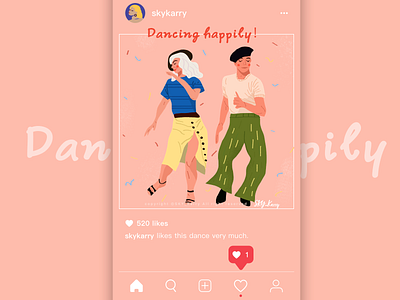 Dancing happily character dance fashion illustration man pink woman