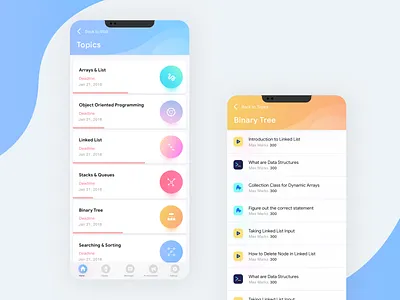 Coding Ninjas Topics List Screen app bright colors clean app design coding ninjas gradients iphone10 minimal design programming progressbar topics vibrant colors