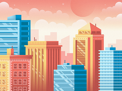 City Sunset buildings city clouds downtown gradient illustration skyline skyscraper sunset