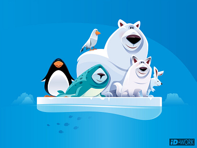 polar bear and friends standing on ice floe adobe illustrator art cartoon cartoon design cartoon illustration character character art design digitaldrawing graphic design graphicart graphics illustration illustrator polarbear vector vector artwork vectorart vectorgraphics vectorillustration