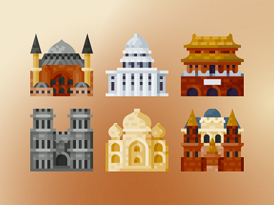 World Landmarks architectures buildings flat icon history icon ui vector world landmarks