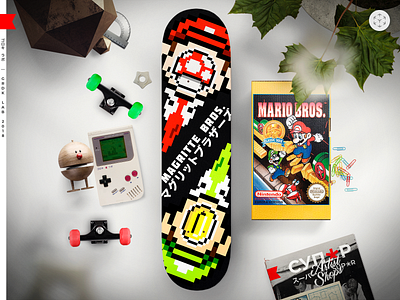 Magritte Bros. design game illustration mario nerd pixel print skate deck skateboard surrealism threadless