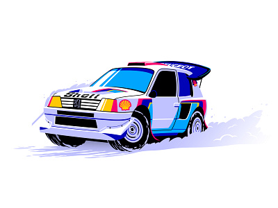 Peugeot 205 T16 car illustration limited color limited palette peugeot race car rally car