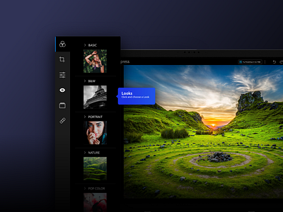 Adobe Photoshop Express (PSX) filters interaction design navigation menu photofilters product design ux