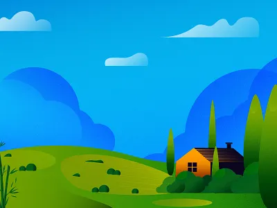 Farm House (Day 7/365) cloud color farm green home house icon illustration sky tree vector