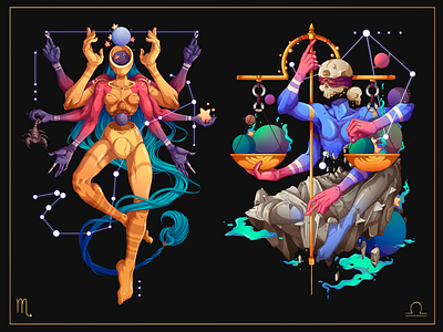 Astral.12 Scorpio & Libra character design character designer design detailed freelance illustration libra peru prints scorpio zodiac zodiac signs