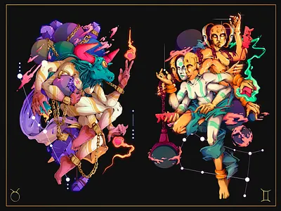 Astral.12 Taurus & Gemini character design character designer design detailed freelance gemini illustration peru taurus zodiac zodiac signs