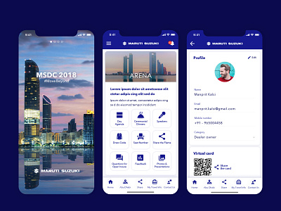 Event Details App blue mobile app edit profile event app event mobile app icon based design mobile app home my ticket profile virtual card