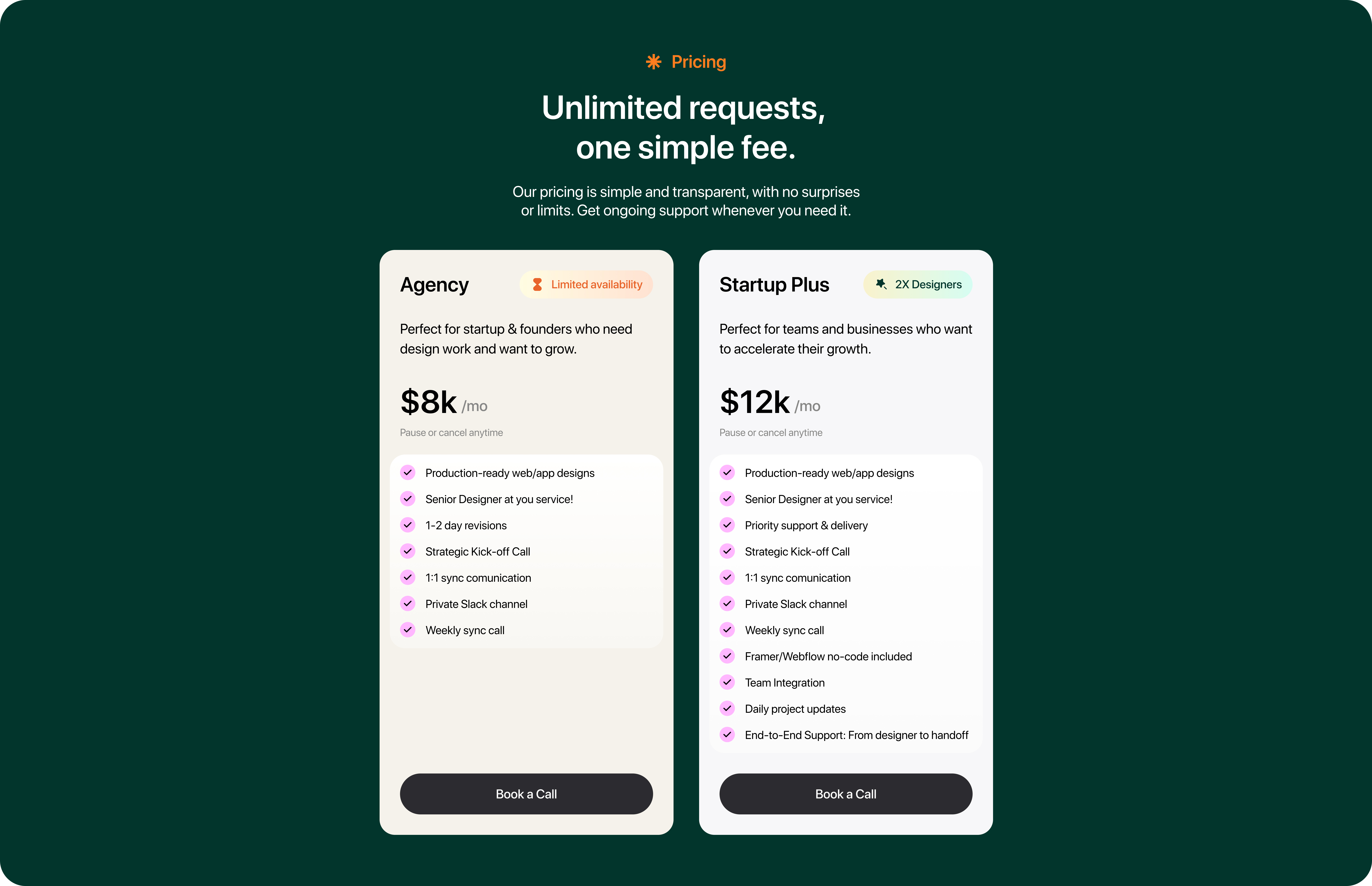 Pricing Plan Concept for Design Agency branding custom icon dark mode pricing plan design agency designer landing page designer portfolio landing page minimal pricing portfolio pricing pricing ui pricingplan ui website design