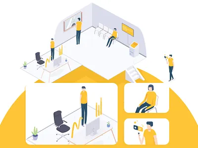 ZeroQueue Illustration business business app business brochure isometric people queue yellow
